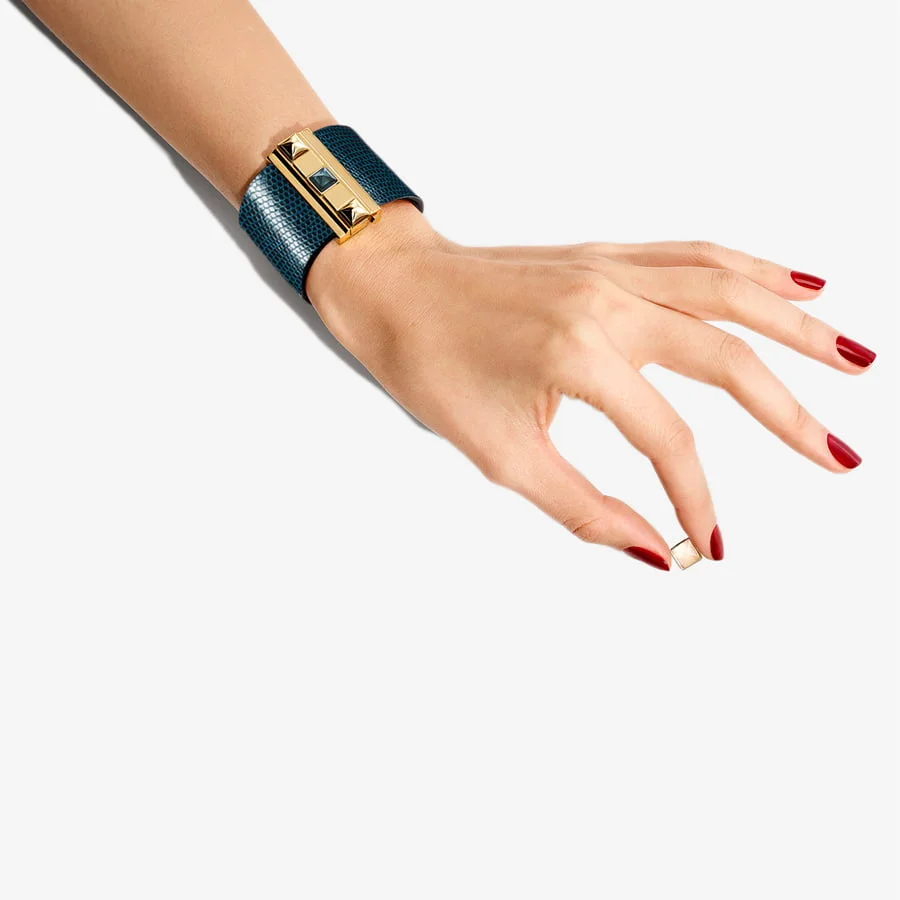 anchette femme en cuir de lézard bleu nuit