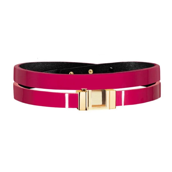 Lanière double tour cuir glossy fushia