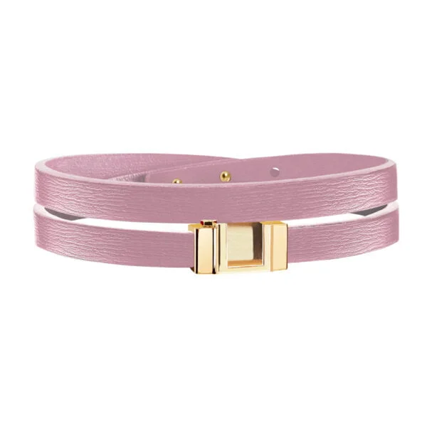 Lanière double tour cuir rose