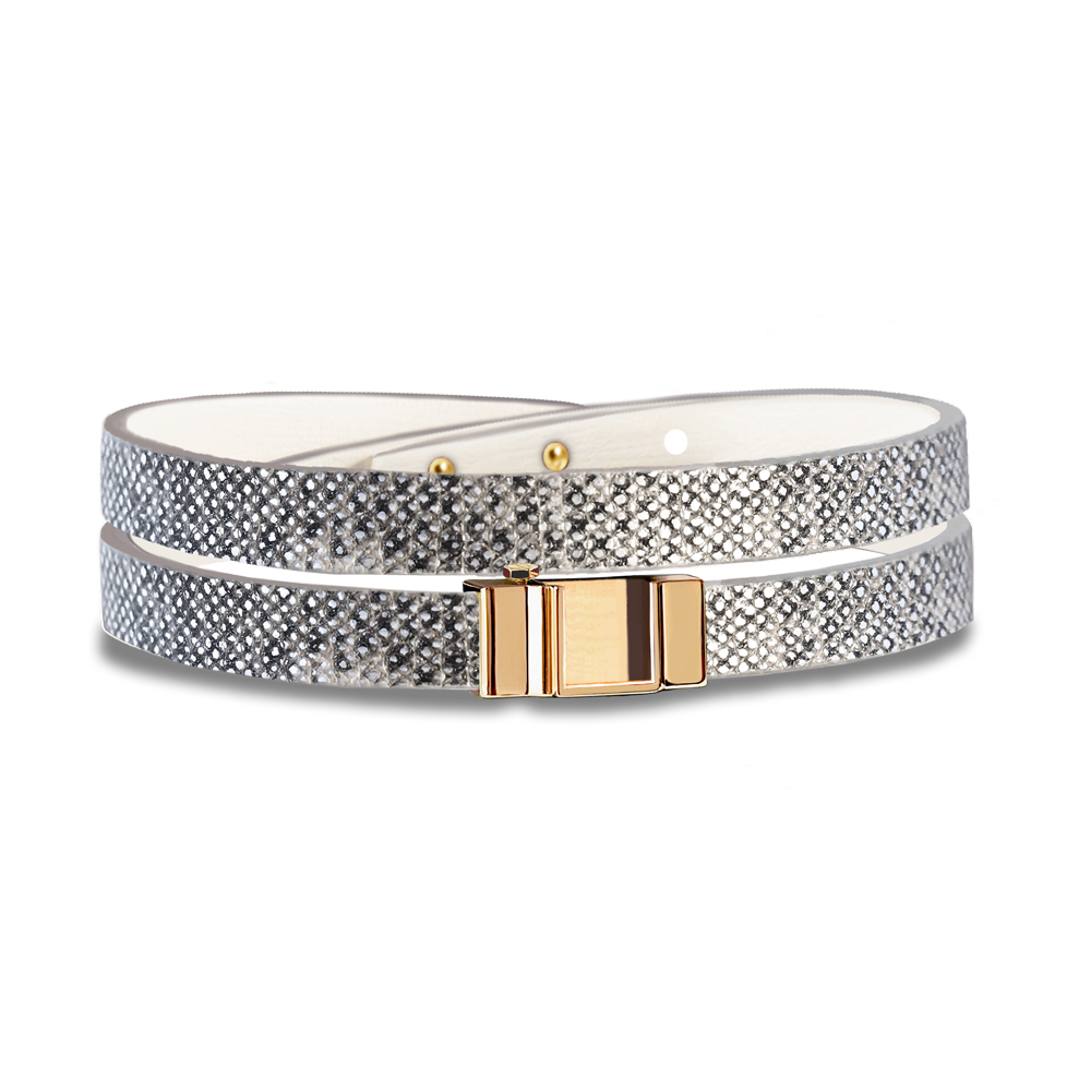 Monture bracelet double tour veau lézard argenté