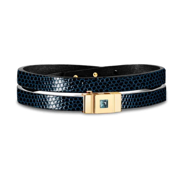 Bracelet double tour femme lézard bleu