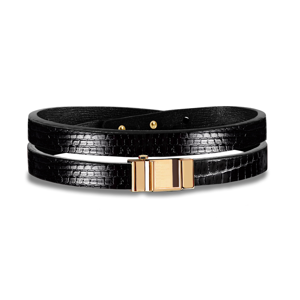 Monture bracelet double tour lézard noir