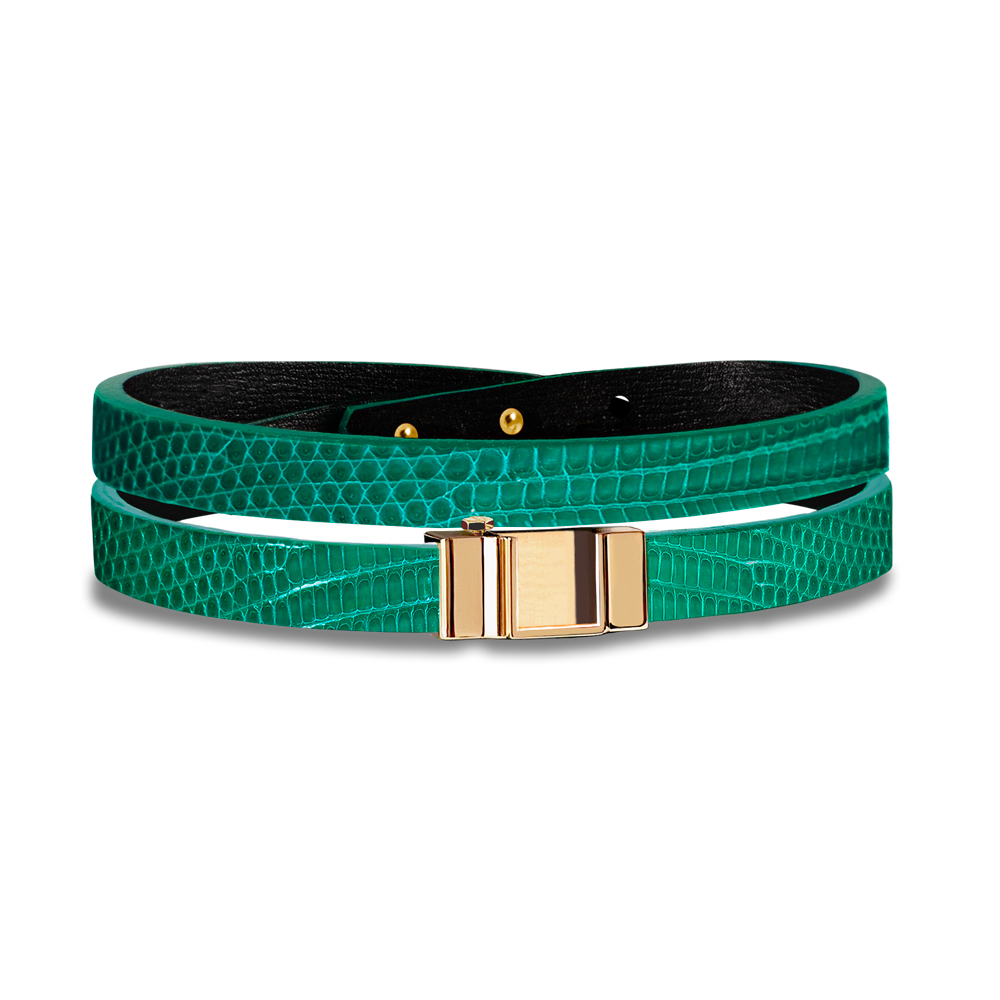 Monture bracelet double tour lézard vert