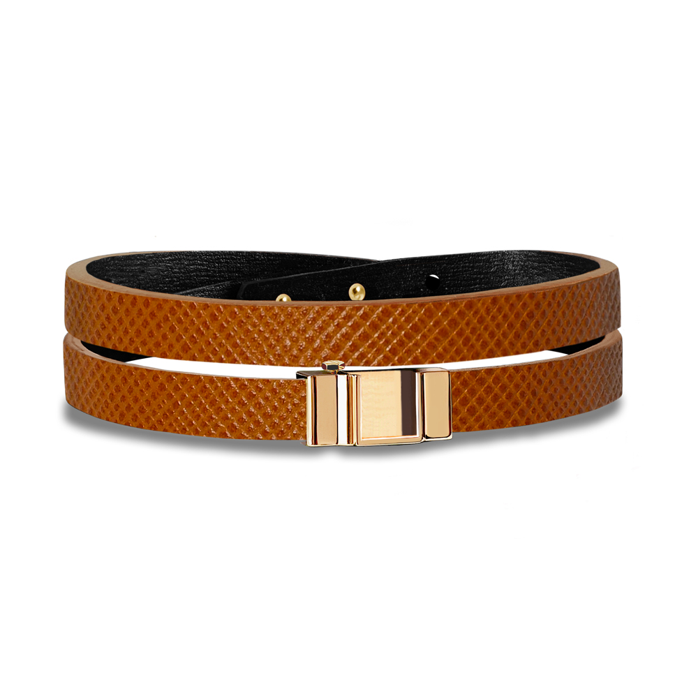 Monture bracelet double tour veau grainé camel