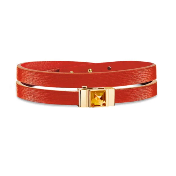 Bracelet double tour femme cuir orange