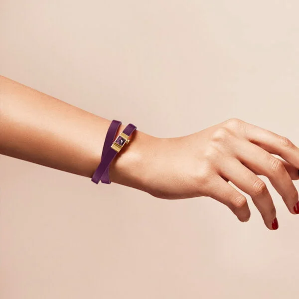 Bracelet double tour femme cuir violet