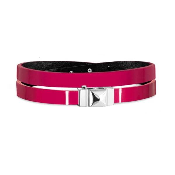 Bracelet double tour femme cuir verni fuchsia