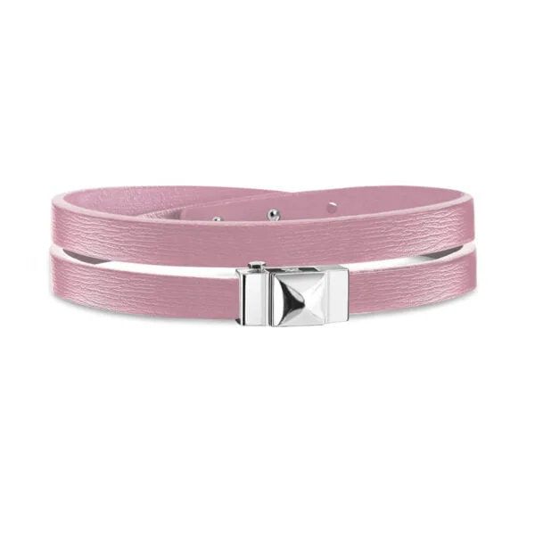 Bracelet double tour femme cuir rose