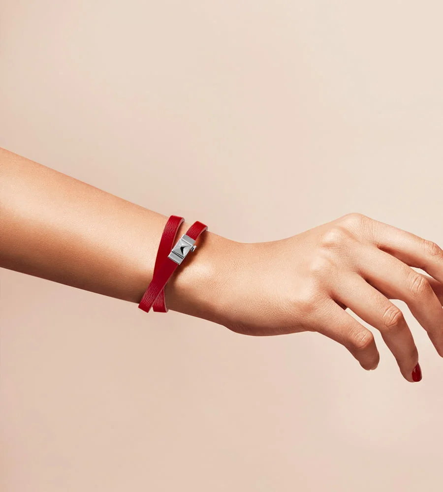 Bracelet double tour femme cuir rouge