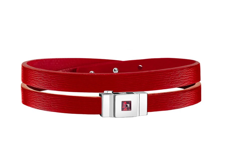 Bracelet cuir femme double tour rouge