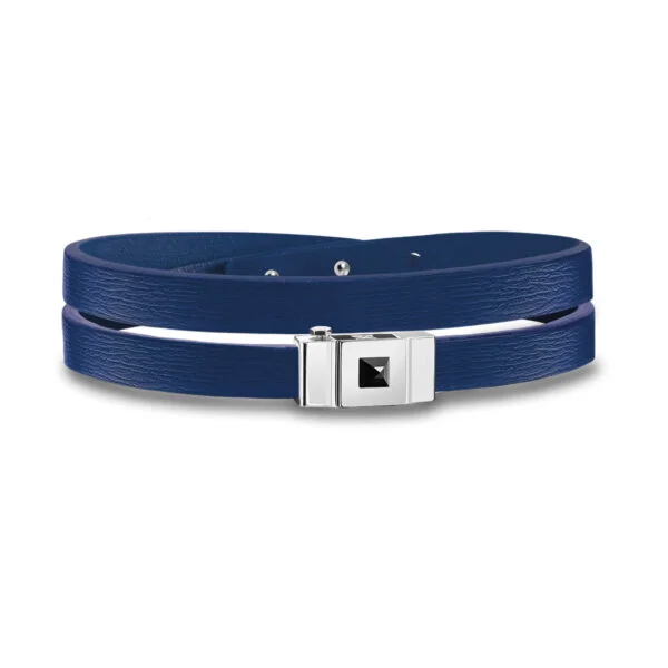 Bracelet double tour homme cuir bleu