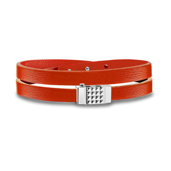 Bracelet double tour homme luxe cuir orange