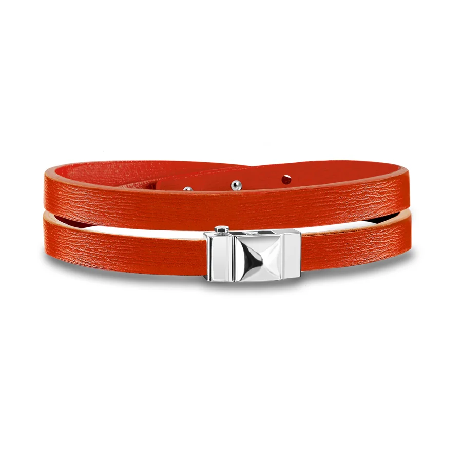 Bracelet double tour homme luxe cuir orange