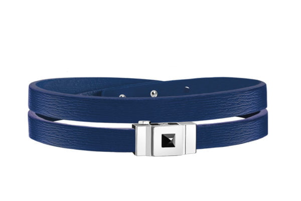 Bracelet homme double tour en cuir bleu