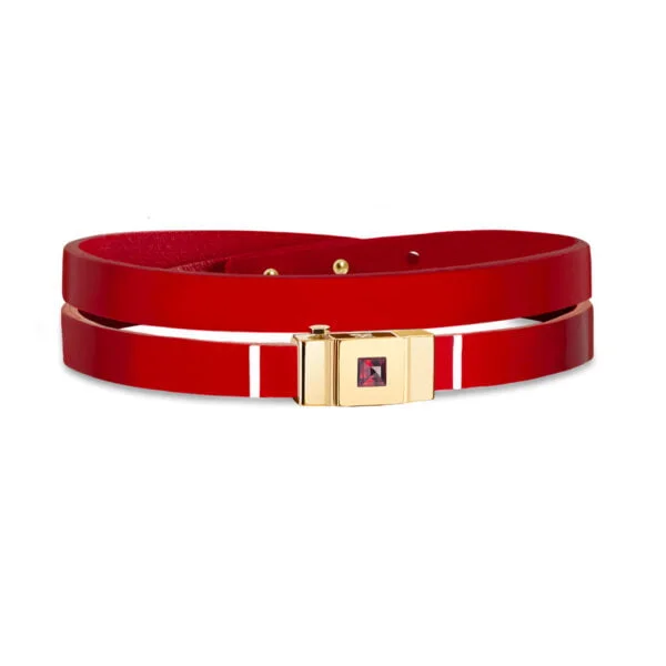 Bracelet double tour femme en cuir verni rouge