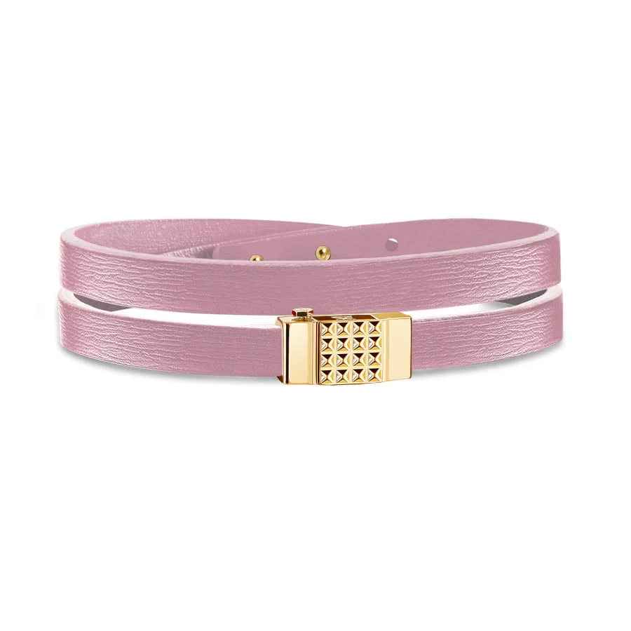 Bracelet double tour femme cuir rose
