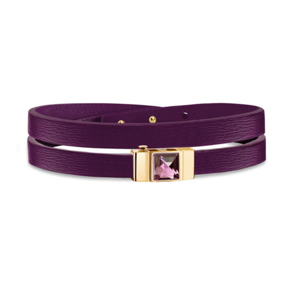 Bracelet double tour femme cuir violet