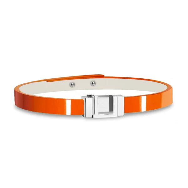 Bracelet interchangeable cuir de veau verni orange