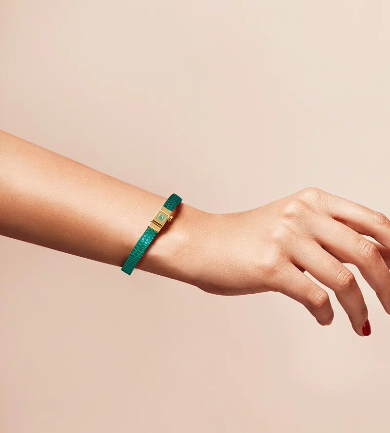 Bracelet personnalisable en lézard vert, simple tour.