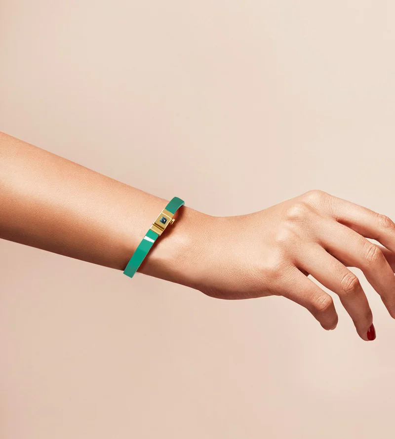 Bracelet personnalisable en cuir glossy vert menthe