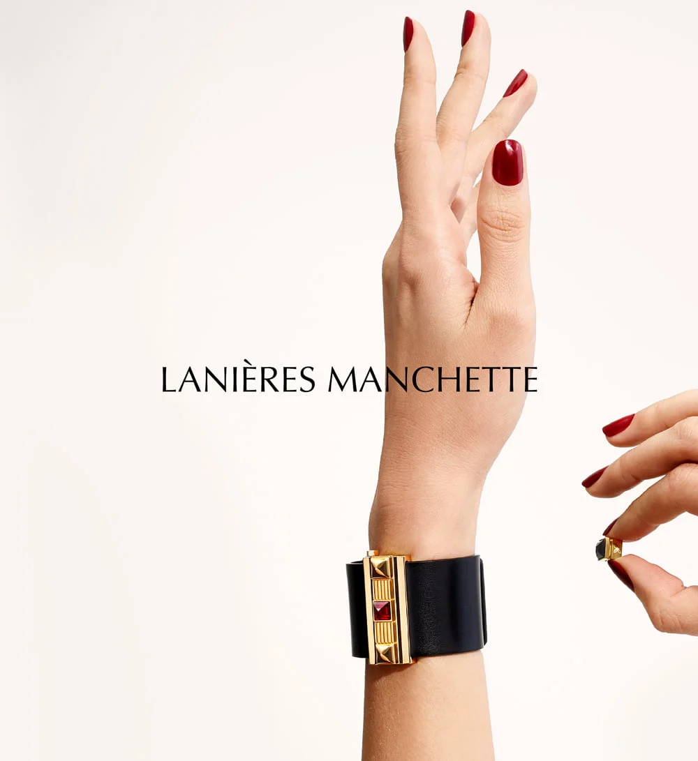 Bracelet manchette cuir rouge et lanière noir et blanche-Aramance