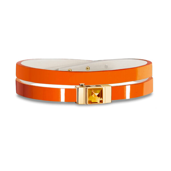Bracelet double tour femme en cuir verni orange