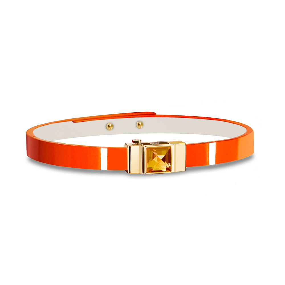 Bracelet femme en cuir verni orange