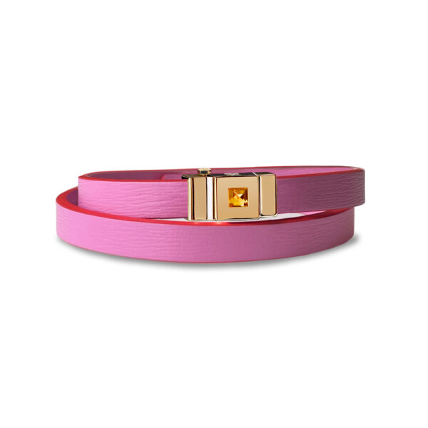 Bracelet double tour rose barbie et cabochon citrine