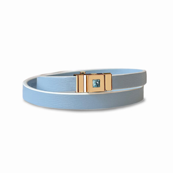 bracelet double tour cuir bleu ciel et topaze swiss blue