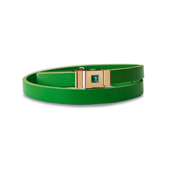 Bracelet double tour vert gazon et cabochon green aventurine sombre