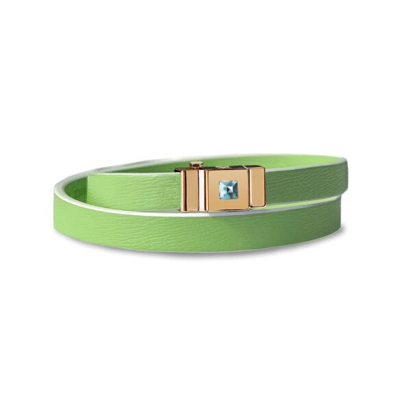 Bracelet double tour vert pomme et cabochon topaze swiss blue