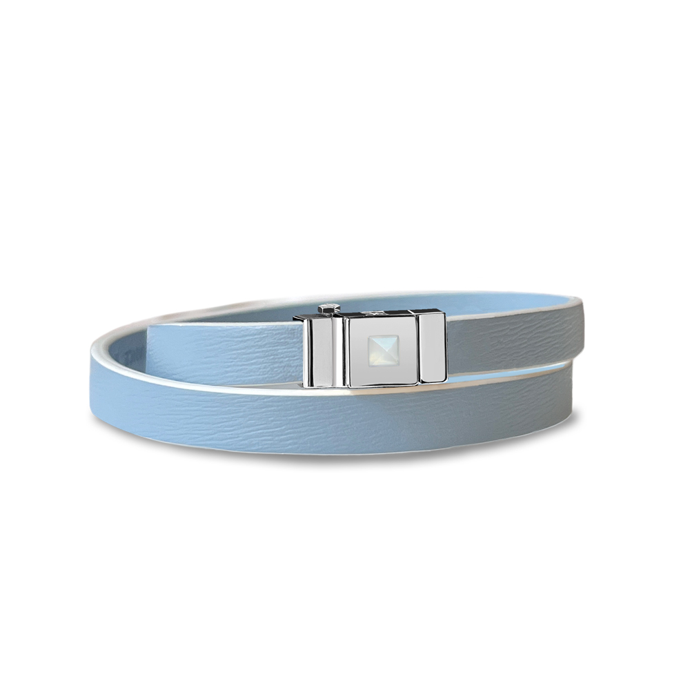 Bracelet double tour bleu ciel et cabochon pierre de lune