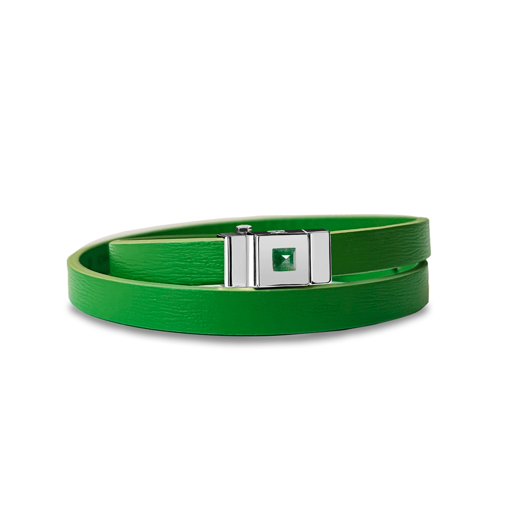 Bracelet double tour vert gazon et cabochon green aventurine sombre