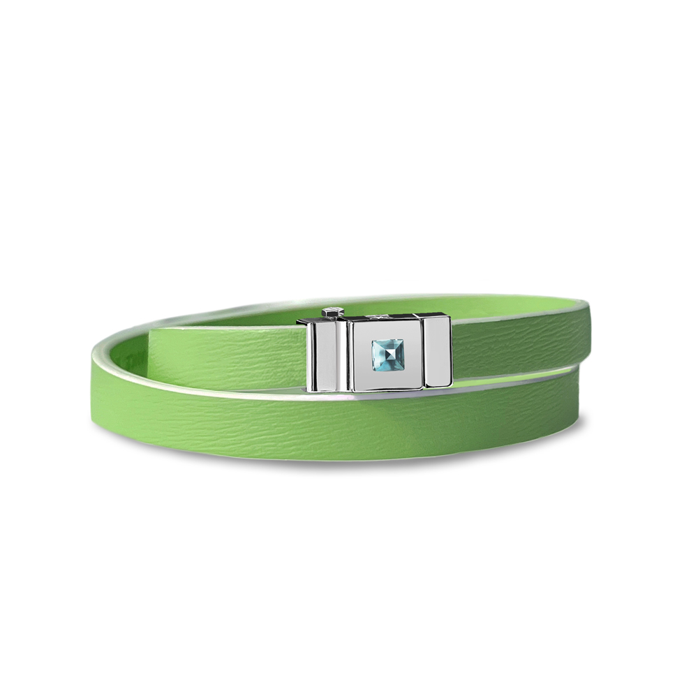 Bracelet double tour vert pomme et cabochon topaze swiss blue