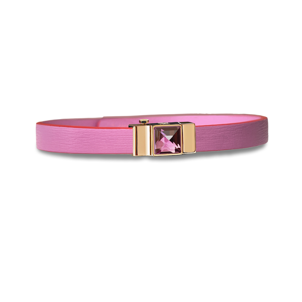 Bracelet en cuir rose barbie et cabochon Améthyste