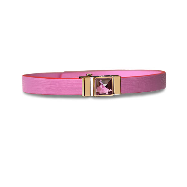 Bracelet en cuir rose barbie et cabochon Améthyste