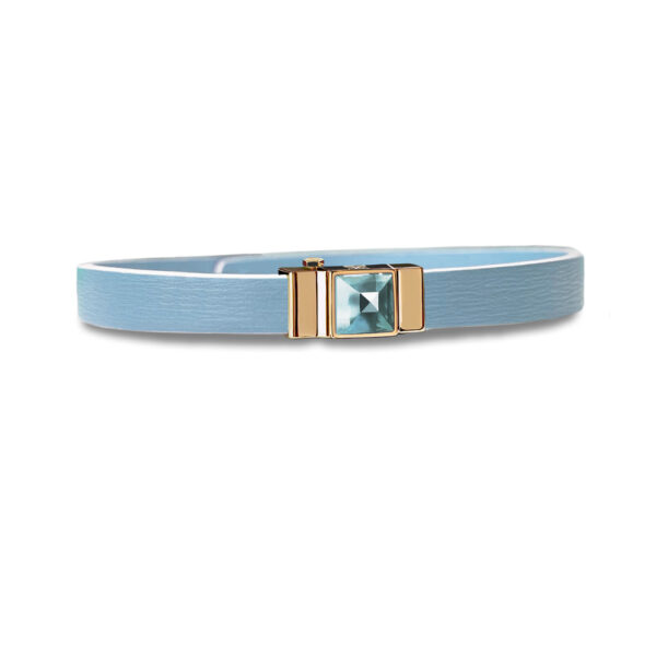 Bracelet en cuir bleu ciel et cabochon Topaze swiss blue XL