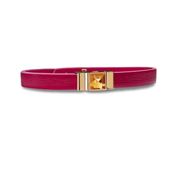 Bracelet en cuir framboise et cabochon citrine