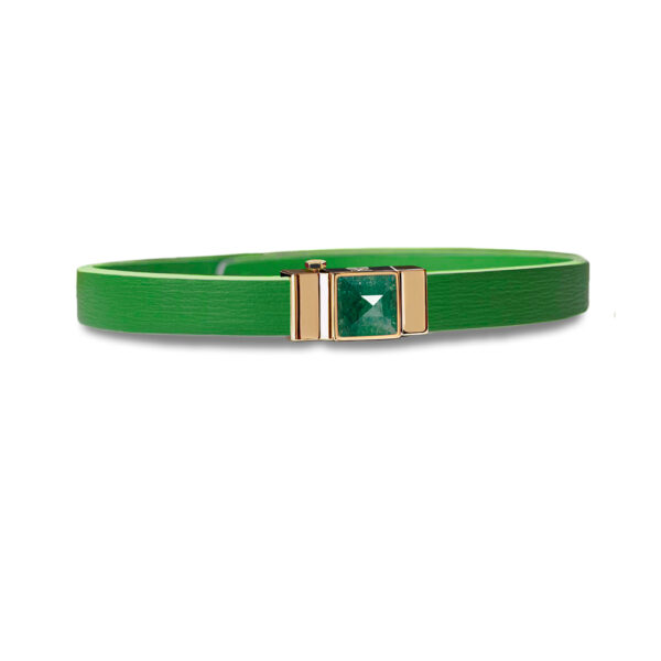 Bracelet en cuir vert gazon et cabochon green aventurine sombre