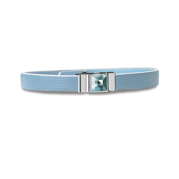 Bracelet en cuir bleu ciel et cabochon Topaze swiss blue XL