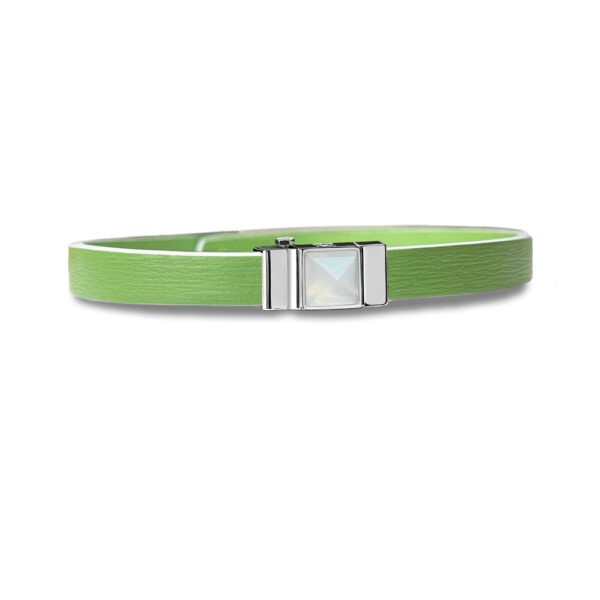 Bracelet double tour vert pomme et cabochon pierre de lune