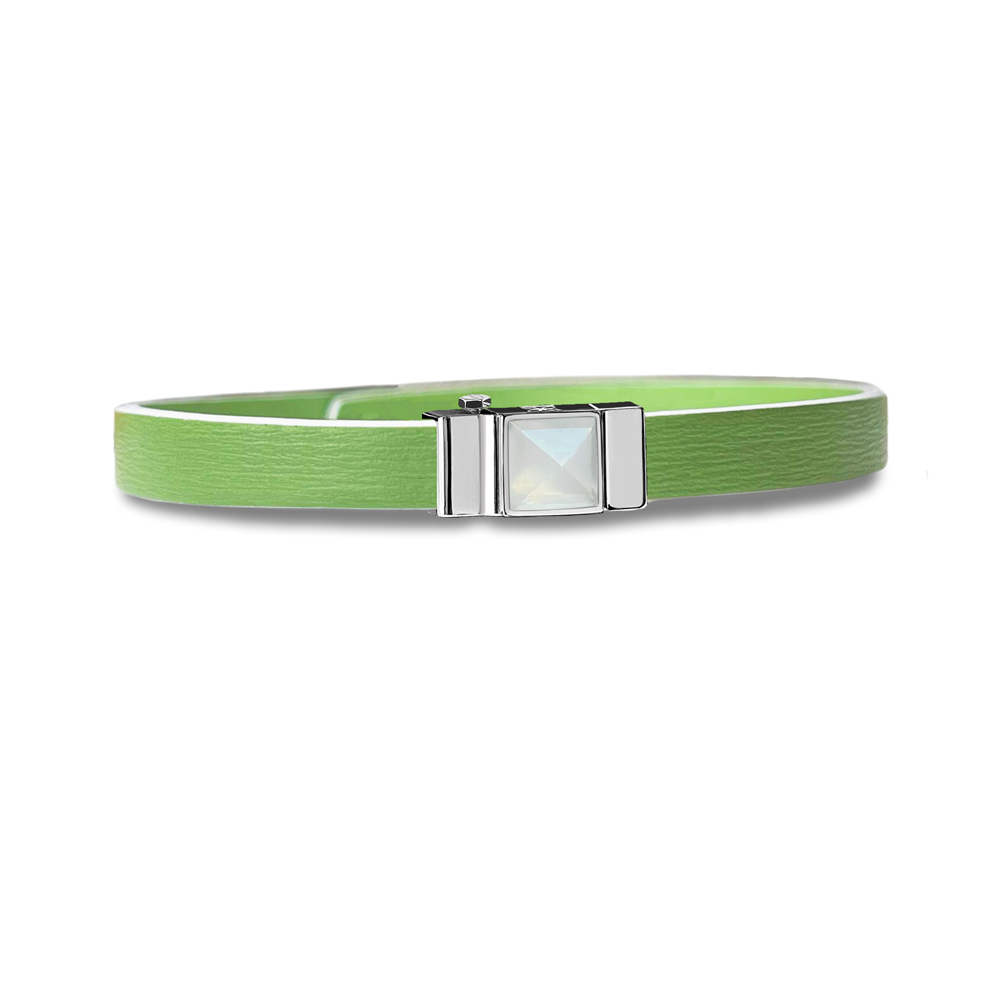 Bracelet double tour vert pomme et cabochon pierre de lune